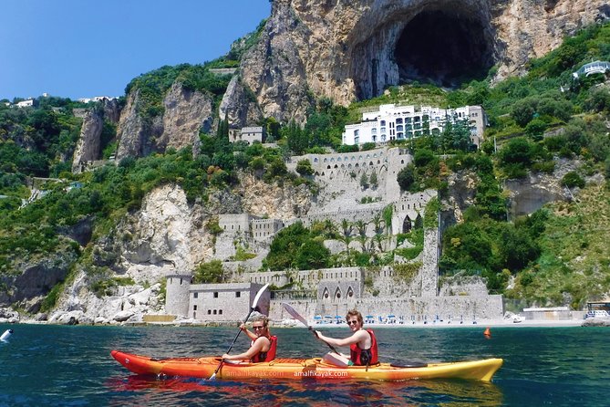 Amalfi Coast Kayak Tour: Explore Caves, Arches & Hidden Beaches - Conca dei Marini views: Sophia Loren’s villa area and Santa Rosa Monastery
